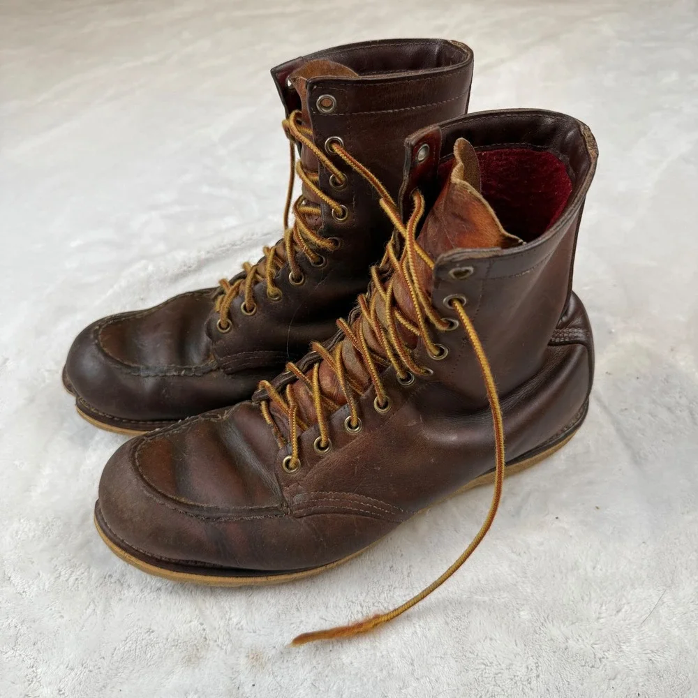 Vintage Red Wing Irish Setter Mens Brown Leather Moc Toe Work Boots Crepe Sole